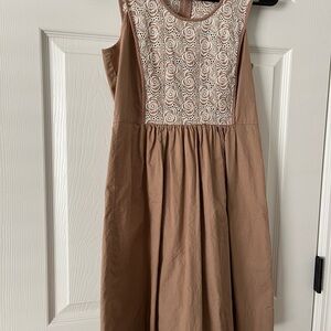 Elegant Brown Dress with Lace Detail